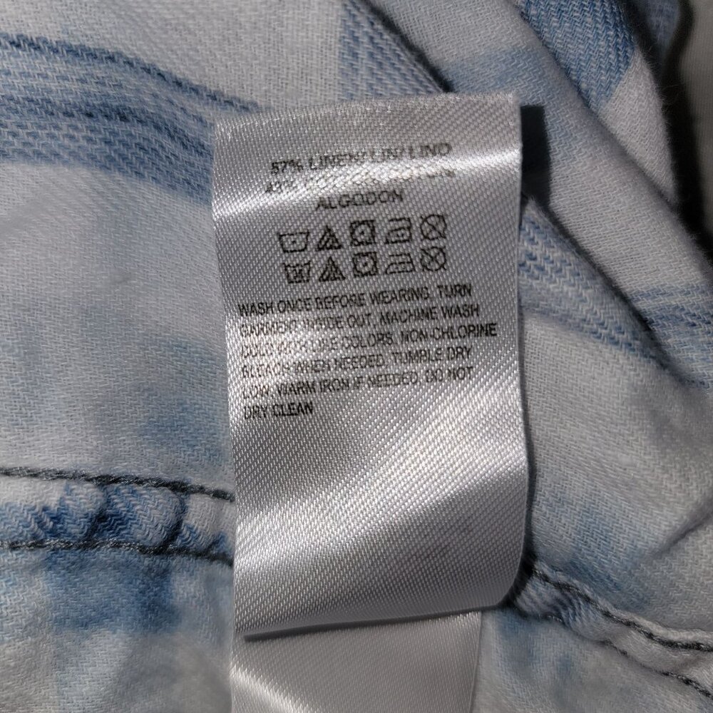 Lucky Brand Indigo linen plaid western long sleeve shirt Mens S - Picture 5 of 7